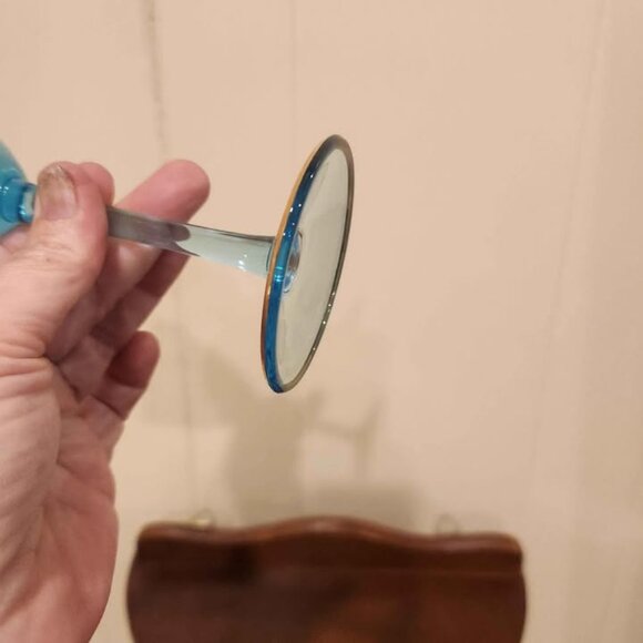 Vintage Romanian Teal/Aqua Blue Crystal Wine Glass. - Picture 7 of 8